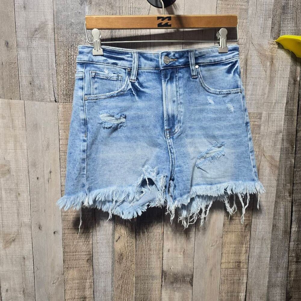 Risen Frayed Light Wash Jean Shorts High Rise Mom Medium Denim Jorts Trendy